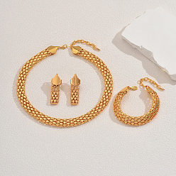 Золотой Роскошные железные полые геометрические браслеты, серьги и ожерелья для женщин, золотые