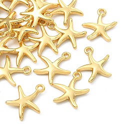 Real 18K Gold Plated SHEGRACE Brass Starfish Charms, Cadmium Free & Nickel Free & Lead Free, Real 18K Gold Plated, 12x11x2mm, Hole: 1.2mm