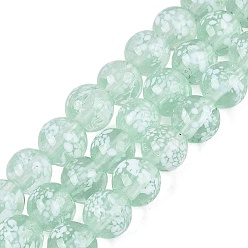 Honeydew Handmade Lampwork Beads Strands, Speckled Round, Honeydew, 7.5~9mm, Hole: 0.8~1.4mm, about 45~46pcs/strand, 12.60~13.58 inch(32~34.5cm)