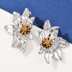 Золотой & Цвет Нержавеющей Стали 304 из нержавеющей стали серьги, цветок, слева и справа, золотые и нержавеющая сталь цвет, 41.5x27.5 мм