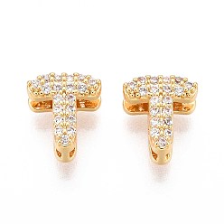 Letter T Латунные микропаве из прозрачного кубического циркония, буквы, без никеля , Письмо T, 9x8x5 мм, отверстие : 3 мм