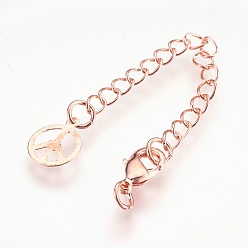 Rose Gold Brass Chain Extender, with Lobster Claw Clasps, Cadmium Free & Nickel Free & Lead Free, Long-Lasting Plated, Peace Sign, Rose Gold, 70x3mm, Hole: 2.5mm, Clasps: 10x6x3mm