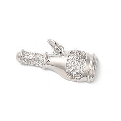 Платина Подвески из латуни с покрытием из прозрачного кубического циркония, с целью перехода в кольце, долговечный, без свинца и без кадмия, бутылка, платина, 21x9x4 мм, отверстие : 3 мм