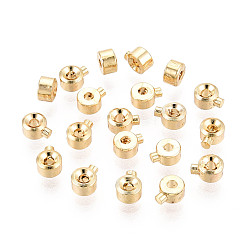 Настоящее золото 14K Зажимные бусины из латуни, без никеля , колонка, реальный 14 k позолоченный, 4x3x2.5 мм, отверстие : 0.6 мм
