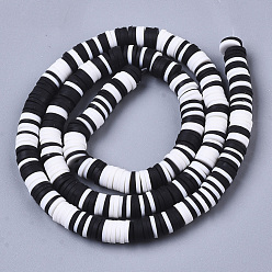 Black Handmade Polymer Clay Beads Strands, for DIY Jewelry Crafts Supplies, Heishi Beads, Disc/Flat Round, Black, 6x0.5~1mm, Hole: 1.8mm, about 290~320pcs/strand, 15.75 inch~16.14 inch(40~41cm)