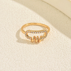 Golden Brass Micro Pave Cubic Zirconia Finger Rings for Women, Paperclips, Golden, 17mm, Inner Diameter: 16mm~18mm