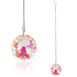 Клевер 1прозрачные стеклянные подвесные вешалки для окон, с железной цепью, для украшения сада на открытом воздухе, ясно AB, платина, клевер, 280 мм, Кулон : 45x16.5 мм