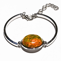 Унакит Браслет из натурального унакита с плоскими круглыми звеньями, с изогнутой трубкой, 7-1/8 дюйм (18 см)