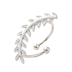 Stainless Steel Color 304 Stainless Steel Open Cuff Ring, Leaf, Stainless Steel Color, Inner Diameter: 18mm