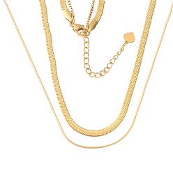 Golden Ion Plating(IP) 304 Stainless Steel Round Snake & Herringbone Chains Double Layer Necklace for Men Women, Golden, 17.80 inch(45.2cm)