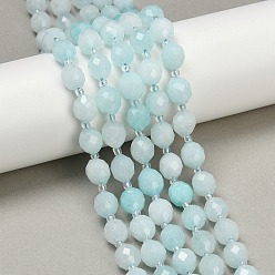 Аква Натуральный Malaysia нефритовые бусы пряди, в форме риса, окрашенные, граненые, с бисером, вода, 9~10x8~8.5 мм, отверстие : 1.2 мм, около 31~32 шт / нитка, 14.57'' (37 см) ~ 14.96'' (38 см)