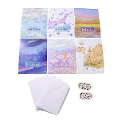 Word Rectangle Paper Greeting Cards, with Rectangle Envelope and Flat Round Self Adhesive Paper Stickers, Easter Day Wedding Birthday Invitation Card, Word, 110x160x1mm