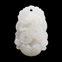 Змея Резные подвески из натурального белого нефрита, двенадцать китайских знаков зодиака амулеты, змея, 35~37.5x22.5~24.5x8~12 мм, отверстие : 1.6~1.8 мм