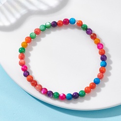 Разноцветный Браслеты из окрашенных натуральных пресноводных ракушек, натянутые на эластичную ленту, для женщин., круглые, красочный, бусины : 5 мм, внутренний диаметр: 2.17 дюйм (5.5 см)