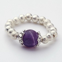 Amethyst Amethyst stretch Ringe, mit Messing-Perlen, Runde, 18 mm