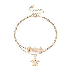 Золотой Двойной многожильный браслет с бусинами и подвесками в виде черепахи из натурального цитрина, украшения из нержавеющей стали для женщин, золотые, 9-3/8 дюйм (23.7 см)