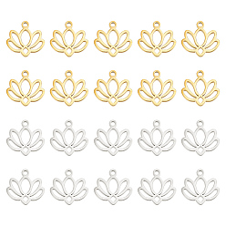 Золотой & Цвет Нержавеющей Стали 20 шт 2 цвета 304 подвески из нержавеющей стали, очарование лотоса, золотые и нержавеющая сталь цвет, 10.5x11x1 мм, отверстие : 1.2 мм, 10 шт / цвет