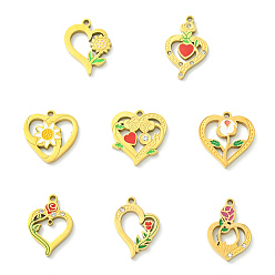 Настоящее золото 18K 8 шт 8 стили 304 подвески из нержавеющей стали, сердце, с кубическим цирконием и эмалью, ионное покрытие (ip), реальный 18 k позолоченный, 16~18.3x12.5~16x2 мм, 1 шт / стиль