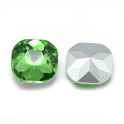 Light Green Pointed Back Glass Rhinestone Cabochons, Faceted, Back Plated, Square, Light Green, 10x10x4.5mm