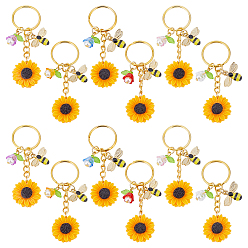 (52) Непрозрачная лаванда 12 шт. 6 брелоки в виде пчелы из цветной смолы подсолнечника, прозрачного акрила и эмалевого сплава, С кольцами, золотые, разноцветные, 75 мм, 2 шт / цвет