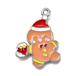Gingerbread Man Подвески из эмали и сплава, платина, Рождественская серия, Колобок, 26x21x1 мм, отверстие : 1.6 мм