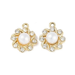 Цветок Подвески из сплава с ультрафиолетовым покрытием, со стразами, с абс жемчуга, без свинца и без кадмия, цветок, цветок, 19x17x9 мм, отверстие : 2 мм