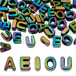 Coloré 50 pcs 5 styles placage uv perles acryliques opaques, iridescent, lettre aeiou, colorées, 20.5x8~18x13.5mm, Trou: 6mm, 10 pcs / style