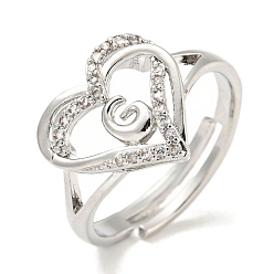 Letter G Регулируемые кольца из латуни с микро-паве в форме сердца и стойки для писем для женщин с прозрачным фианитом, без свинца и без кадмия, платина, Буква G, внутренний диаметр: 16 мм