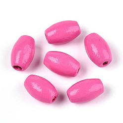 Ярко-Розовый Окрашенные распылением деревянные бусины Schima, рис, ярко-розовый, 9.5~10x6~6.5 мм, отверстие : 1.8~2 мм