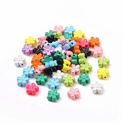 Couleur Mélangete Pulvériser des billes en alliage peint, fleur, couleur mixte, 7x7.3x3.3~3.5mm, Trou: 1.2~1.4mm