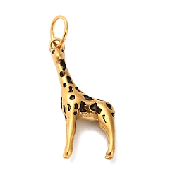 Жирафа Тематика животных 304 эмалированные подвески из нержавеющей стали, золотые, с целью перехода в кольце, жирафа, 23x10.5x5 мм, отверстие : 4.5 мм