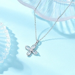 Платиновый & Цвет Нержавейки Ожерелья с подвесками из прозрачного кубического циркония и цветочной латунью, 304 ожерелья-цепочки из нержавеющей стали для женщин, платины и нержавеющая сталь цвет, 15.28 дюйм (38.8 см)