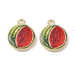 Verde Colgantes de la aleación impresos, amuletos de sandia, chapado en rack, sin cadmio y níque y plomo, dorado, verde, 18x15x3.5 mm, agujero: 1.8 mm