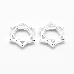 Посеребрённый Долговечная оправа из сплава, для евреев, звезда Давида, 925 серебро покрытием, серебряные, 11x11x2.5 мм, отверстие : 1 мм