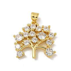 Настоящее золото 18K Латунные микро проложить кубического циркония подвески, без кадмия и без свинца, Дерево прелести, реальный 18 k позолоченный, 20.5x22x4 мм, отверстие : 5x4.5 мм