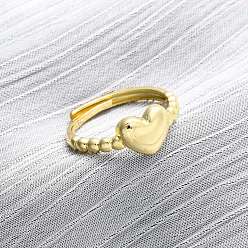 Настоящее золото 18K Латунные регулируемые кольца для женщин, без кадмия и без свинца, сердце, реальный 18 k позолоченный, внутренний диаметр: 18.2 мм