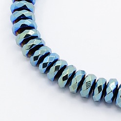 Зеленое Покрытие Grade A Electroplate немагнитных синтетический гематит бисер пряди, граненые, рондель, зеленый покрытием, 6x3 мм, отверстие : 1 мм, около 136 шт / нитка, 15.5 дюйм