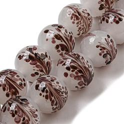 Сиена Бусы лэмпворк ручной работы, круглый с листом, цвет охры, 12~12.5x11~11.5 мм, отверстие : 1.2~1.5 мм, около 45 шт / нитка, 19.96 дюйм (50.7 см)