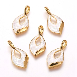 Золотой Подвески из пресноводных оболочек, с латунной фурнитурой , лист, золотые, 24x12x3 мм, отверстие : 2x4 мм