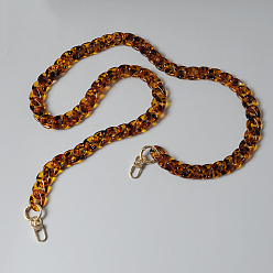 Saddle Brown Leopard Print Pattern Resin Bag Handles, with Iron Clasp, for Bag Straps Replacement Accessories, Light Gold, Saddle Brown, 121cm