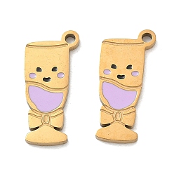 Pearl Pink 304 Stainless Steel Enamel Pendants, Wine Glass Charms, Golden, Pearl Pink, 18x8x1mm, Hole: 1.4mm