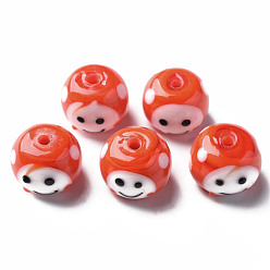 Tomate Manuell Murano Glas Perlen, rund mit Cartoon-Gesicht, Tomate, 13~14x10 mm, Bohrung: 2 mm