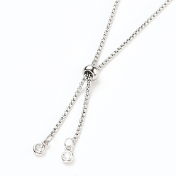 Stainless Steel Color Adjustable 304 Stainless Steel Box Chain Slider Bracelet/Bolo Bracelets Making, with Brass Cubic Zirconia Charms, Stainless Steel Color, Single Chain Length: about 5-1/4 inch(13.3cm)