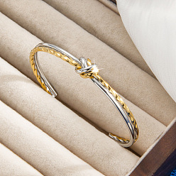 Golden & Stainless Steel Color Duo Tone 304 Stainless Steel Open Cuff Bangles, Knot, Golden & Stainless Steel Color, Inner Diameter: 2.36 inch(6cm)