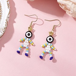 Желтый Человек со злым глазом, краска для выпечки, стеклянные бусины, серьги-подвески из смолы, с железными колпачками для бусин и 304 серьгами-крючками из нержавеющей стали, золотые, желтые, 53x20 мм