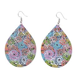 Разноцветный Серьги с подвесками в форме капли из нержавеющей стали, окрашенные распылением, гравированные металлические украшения, с железными крюками серьги, цвет нержавеющей стали, красочный, 78 мм, штифты : 0.7 мм