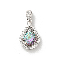 Teardrop 925 Прозрачное серебро с микропаве из прозрачного кубического циркония, с муассанитовым стразом, платина, родий, слеза, 16x10x5.5 мм, отверстие : 4x2 мм