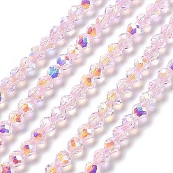 Pink Стеклянные бусины с гальваническим покрытием , граненые, двухконусные, розовые, 5.5~6x5 мм, отверстие : 1.2 мм, около 78~79 шт / нитка, 15.35~15.55'' (39~39.5 см)