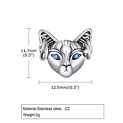 Cat Shape Мужские серьги-гвоздики из нержавеющей стали с микропаве и кубическим цирконием, античное серебро, форма кошки, 11.7x12.5 мм