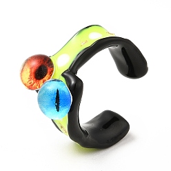 Green Yellow Acrylic Double Dragon Eye Open Cuff Ring, Alloy Enamel Twist Wave Ring for Women, Green Yellow, US Size 6 1/2(16.9mm)